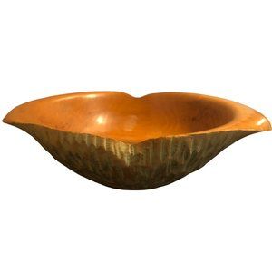 Anthropology Look Carved Wooden Bowl, signed, 11”x8”